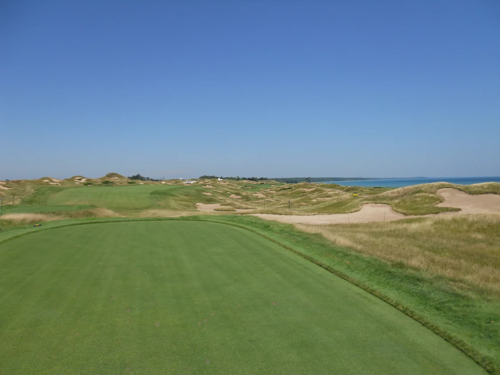 11th fairway at Whistling Straits, Kohler, Wisconsin, with dunes and Lake Michigan (photographed 2010).